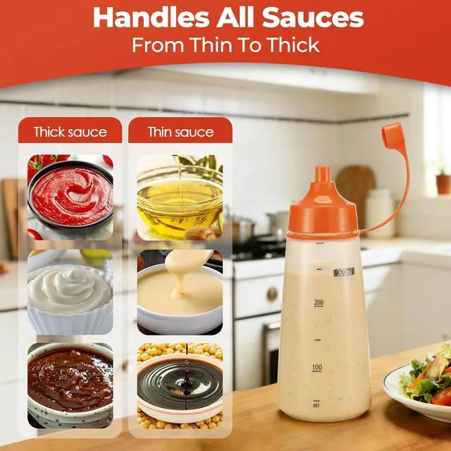 Alt view image 5 of 7 - Squeeze Bottles Wide Mouth - Pack of 2 Condiment Bottle Squeeze BPA free for Chunky Sauces, Resin, Crafts, Condiment Squeeze Bottles 300 mL/10 oz. (Orange)