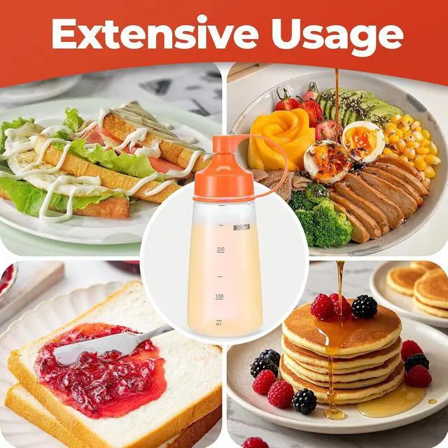 Alt view image 7 of 7 - Squeeze Bottles Wide Mouth - Pack of 2 Condiment Bottle Squeeze BPA free for Chunky Sauces, Resin, Crafts, Condiment Squeeze Bottles 300 mL/10 oz. (Orange)