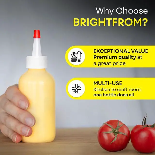 Alt view image 6 of 7 - BRIGHTFROM Condiment Squeeze Bottles - 4 OZ Squirt Empty Bottles, Red Top Cap, Leak Proof - Great for Ketchup, Mustard, Syrup, Sauces, Dressing, Oil, Arts and Crafts, BPA-FREE Plastic - Pack of 2