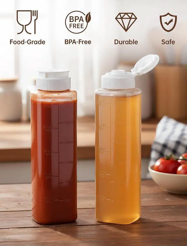 Alt view image 3 of 7 - NiHome Honey Dispenser No Drip 10oz Squeeze Bottle for Syrup Sauce 1Pcs | Automatic Self-Sealing Valve Opens on Pressure and Rebounds Instantly to Prevent Backflow and Messy Drips