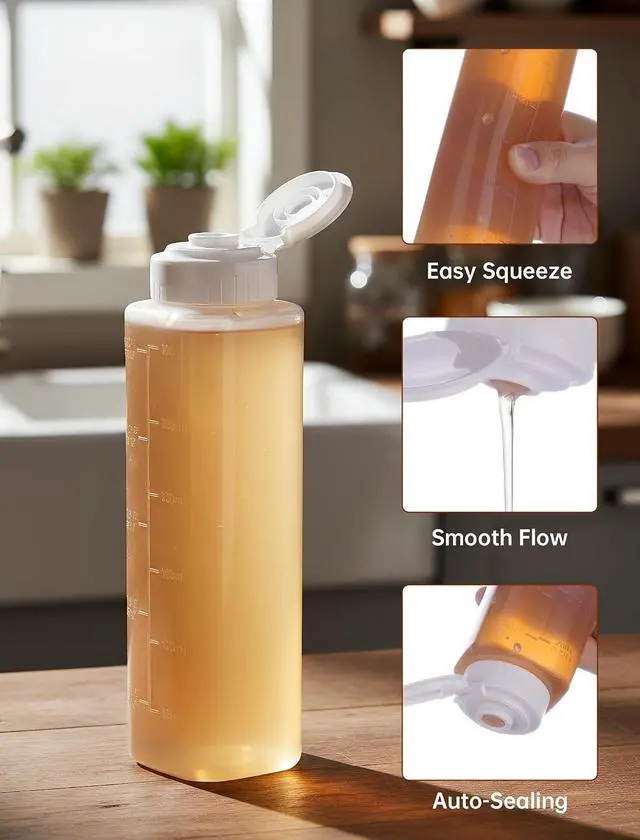 Alt view image 2 of 7 - NiHome Honey Dispenser No Drip 10oz Squeeze Bottle for Syrup Sauce 1Pcs | Automatic Self-Sealing Valve Opens on Pressure and Rebounds Instantly to Prevent Backflow and Messy Drips