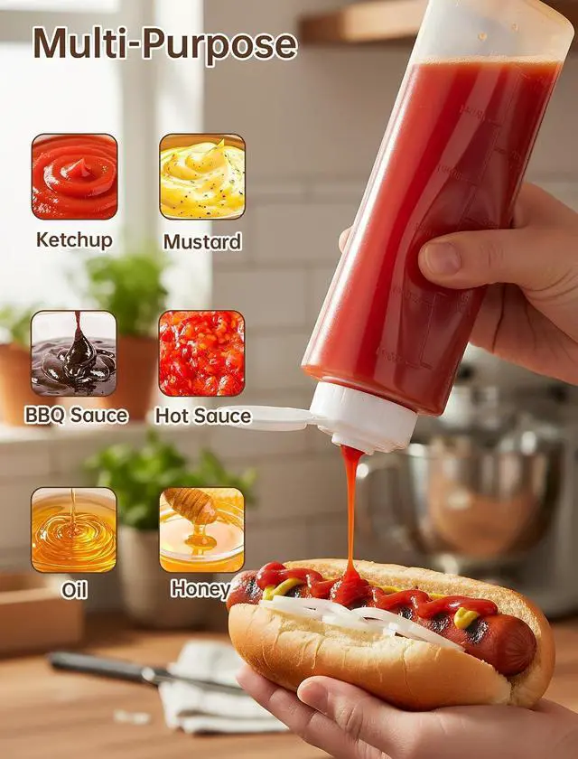 Alt view image 7 of 7 - NiHome Honey Dispenser No Drip 10oz Squeeze Bottle for Syrup Sauce 1Pcs | Automatic Self-Sealing Valve Opens on Pressure and Rebounds Instantly to Prevent Backflow and Messy Drips