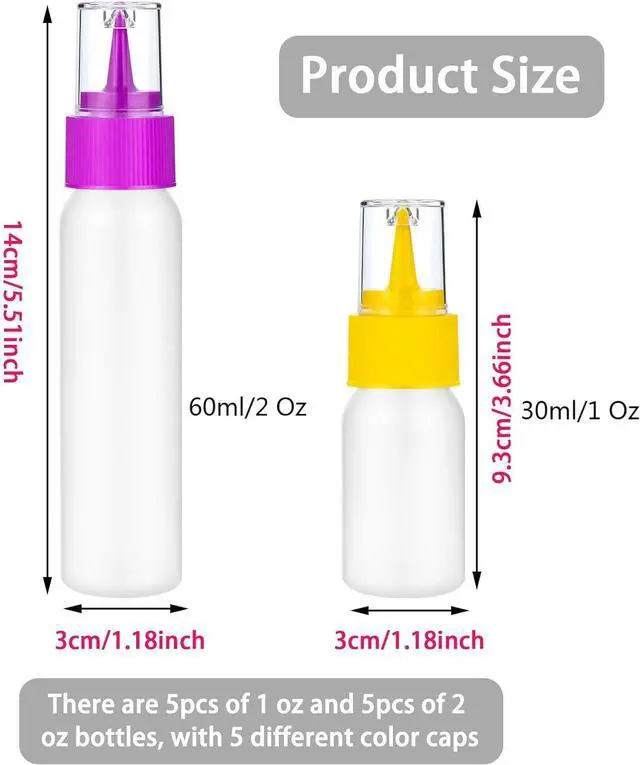 Alt view image 2 of 7 - suoundey 10pcs Squeeze Writer Bottles 30ml/60ml Plastic Icing Bottles Small Easy Squeeze Bottle 1 And 2 Ounce For Cakes Cookie Decorating, Food Coloring, Food DIY & Ice Cream Decoration