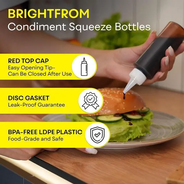 Alt view image 2 of 7 - BRIGHTFROM Condiment Squeeze Bottles, 4 OZ Empty Squirt Bottle, Red Top Cap, Leak Proof - for Ketchup, Mustard, Syrup, Sauces, Dressing, Oil, Arts & Crafts, BPA FREE Plastic - 4 PACK