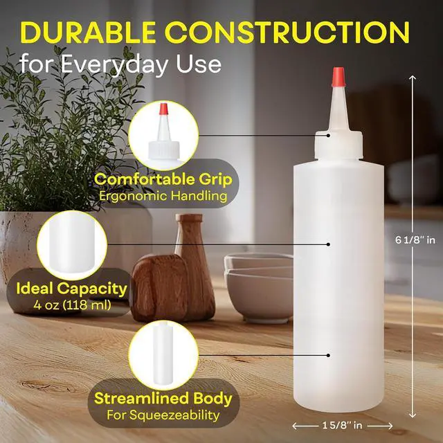 Alt view image 3 of 7 - BRIGHTFROM Condiment Squeeze Bottles, 4 OZ Empty Squirt Bottle, Red Top Cap, Leak Proof - for Ketchup, Mustard, Syrup, Sauces, Dressing, Oil, Arts & Crafts, BPA FREE Plastic - 4 PACK