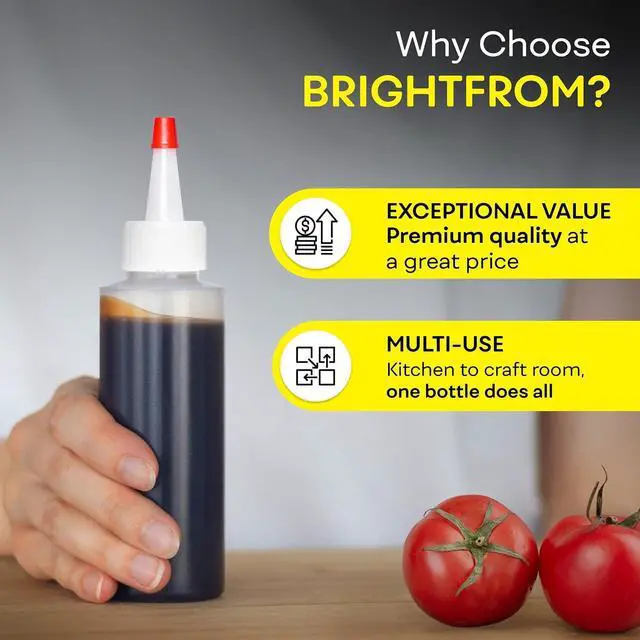 Alt view image 6 of 7 - BRIGHTFROM Condiment Squeeze Bottles, 4 OZ Empty Squirt Bottle, Red Top Cap, Leak Proof - for Ketchup, Mustard, Syrup, Sauces, Dressing, Oil, Arts & Crafts, BPA FREE Plastic - 4 PACK