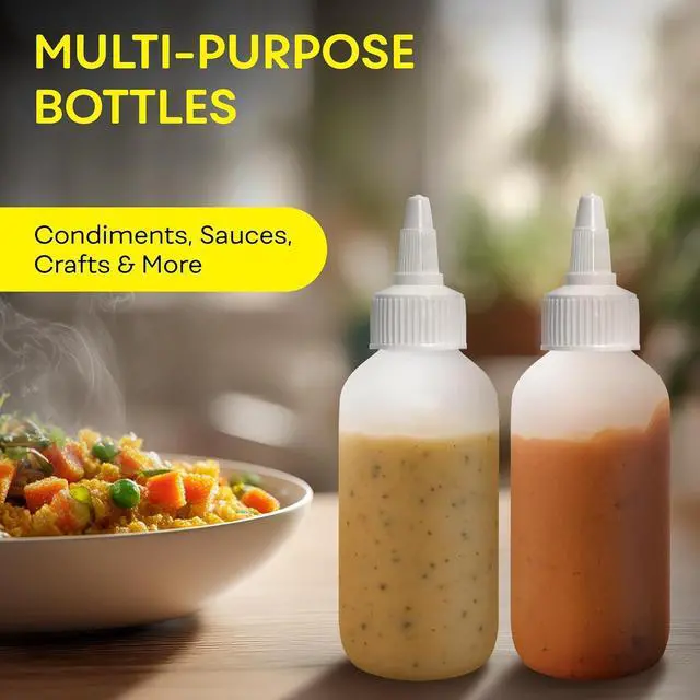 Alt view image 4 of 7 - BRIGHTFROM Condiment Squeeze Bottles - 4 OZ Squirt Empty Bottles, Twist Top Cap, Leak Proof - Great for Ketchup, Mustard, Syrup, Sauces, Dressing, Oil, Arts and Crafts, BPA-FREE Plastic - 3 PACK