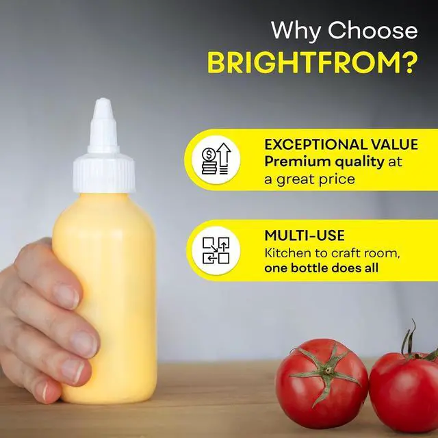 Alt view image 6 of 7 - BRIGHTFROM Condiment Squeeze Bottles - 4 OZ Squirt Empty Bottles, Twist Top Cap, Leak Proof - Great for Ketchup, Mustard, Syrup, Sauces, Dressing, Oil, Arts and Crafts, BPA-FREE Plastic - 3 PACK