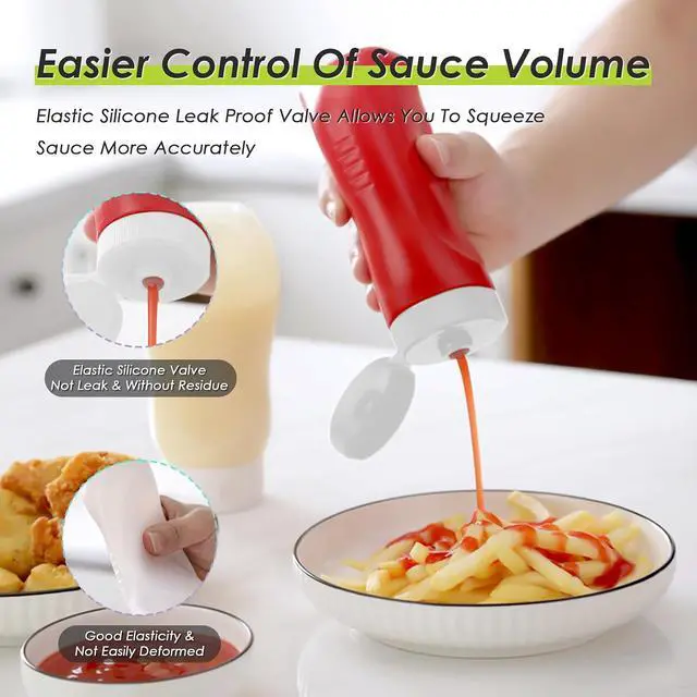 Alt view image 2 of 6 - Condiment Squeeze Bottles for Ketchup Hot Sauce Liquids Oil with Caps for Condensed Milk and Mustard Salad Dressing Dispenser Clear Plastic Bottles Dressing Container HD PE BPA-free