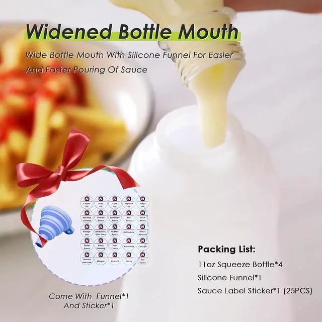 Alt view image 4 of 6 - Condiment Squeeze Bottles for Ketchup Hot Sauce Liquids Oil with Caps for Condensed Milk and Mustard Salad Dressing Dispenser Clear Plastic Bottles Dressing Container HD PE BPA-free