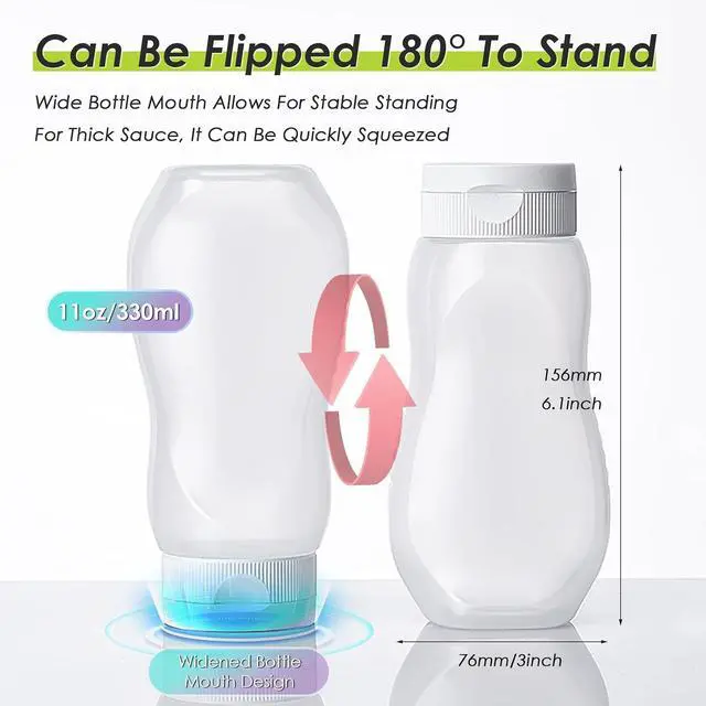 Alt view image 5 of 6 - Condiment Squeeze Bottles for Ketchup Hot Sauce Liquids Oil with Caps for Condensed Milk and Mustard Salad Dressing Dispenser Clear Plastic Bottles Dressing Container HD PE BPA-free