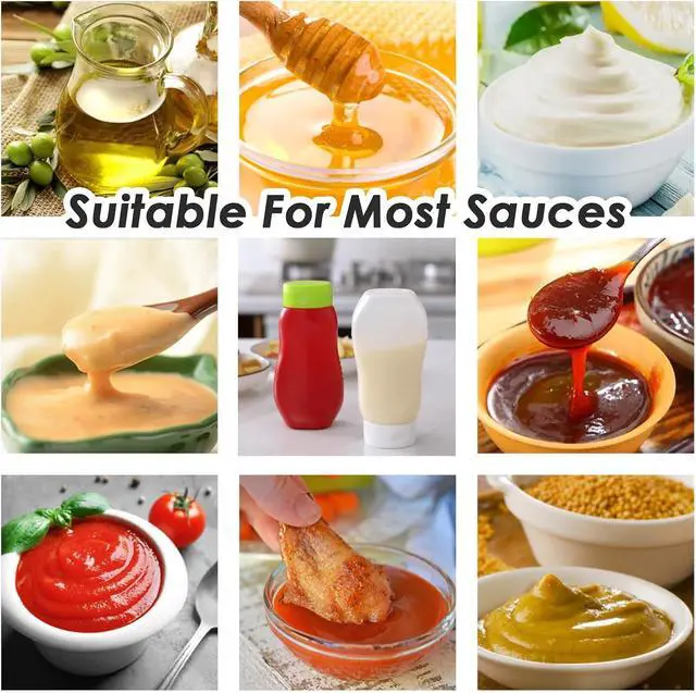 Alt view image 6 of 6 - Condiment Squeeze Bottles for Ketchup Hot Sauce Liquids Oil with Caps for Condensed Milk and Mustard Salad Dressing Dispenser Clear Plastic Bottles Dressing Container HD PE BPA-free