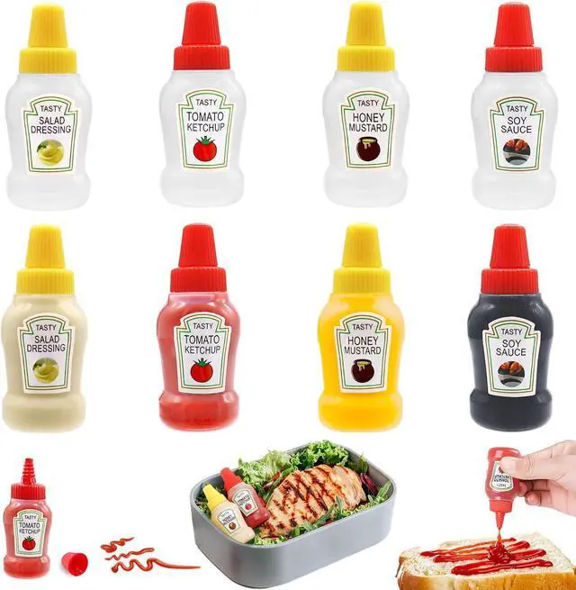 Main image of Niurewan 8 Pcs Mini Ketchup Bottles,25ml Condiment Squeeze Bottle,Plastic Portable Containers Bottle for Adults,Office,Lunchbox,Picnic,Oil,Soy Sauce,Honey,Salad Dressing