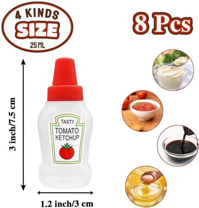 Alt view image 2 of 7 - Niurewan 8 Pcs Mini Ketchup Bottles,25ml Condiment Squeeze Bottle,Plastic Portable Containers Bottle for Adults,Office,Lunchbox,Picnic,Oil,Soy Sauce,Honey,Salad Dressing