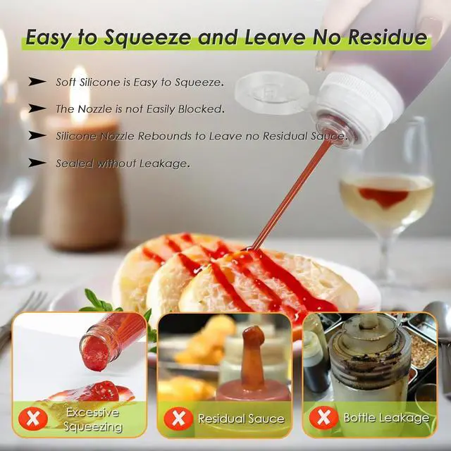 Alt view image 2 of 7 - Condiment Squeeze Bottles for Ketchup Hot Sauce Liquids Oil with Caps for Condensed Milk and Mustard Salad Dressing Dispenser Silicone Bottles (Translucent, 3 oz * 4 Pack)