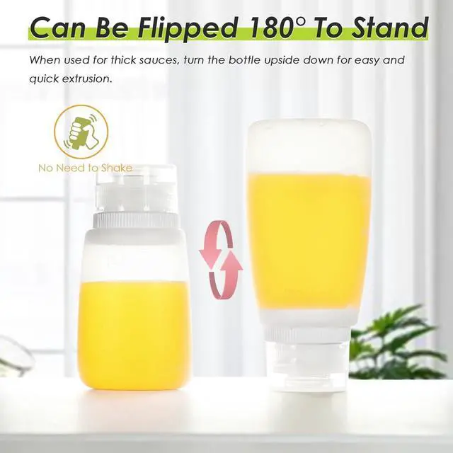 Alt view image 3 of 7 - Condiment Squeeze Bottles for Ketchup Hot Sauce Liquids Oil with Caps for Condensed Milk and Mustard Salad Dressing Dispenser Silicone Bottles (Translucent, 3 oz * 4 Pack)
