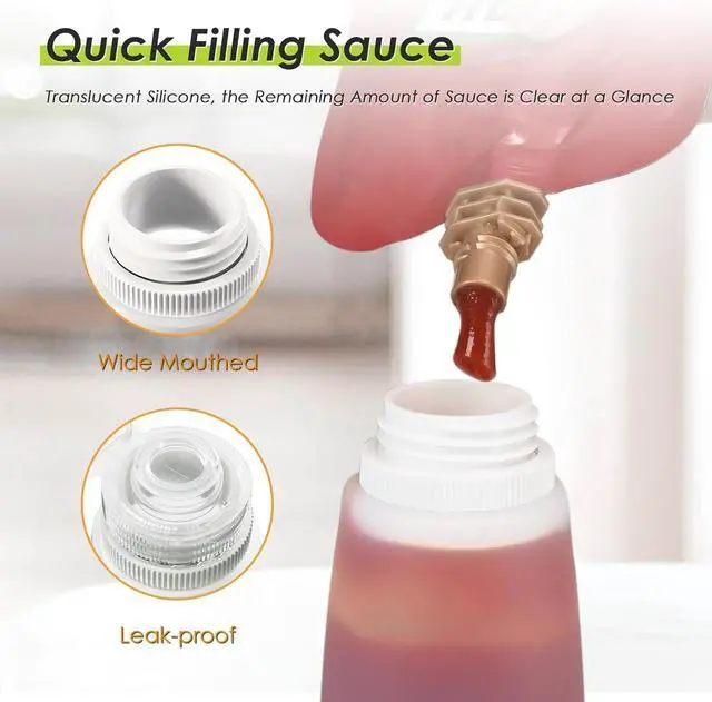 Alt view image 4 of 7 - Condiment Squeeze Bottles for Ketchup Hot Sauce Liquids Oil with Caps for Condensed Milk and Mustard Salad Dressing Dispenser Silicone Bottles (Translucent, 3 oz * 4 Pack)