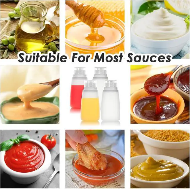 Alt view image 7 of 7 - Condiment Squeeze Bottles for Ketchup Hot Sauce Liquids Oil with Caps for Condensed Milk and Mustard Salad Dressing Dispenser Silicone Bottles (Translucent, 3 oz * 4 Pack)