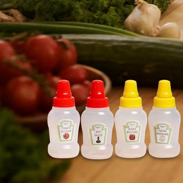 Alt view image 6 of 7 - 4Pcs Mini Ketchup Bottles, 25ml Refillable Condiment Squeeze Bottle Salad Dressing Tomato Bento Box Mayo Syrup Containers Condiment Squeeze Bottles