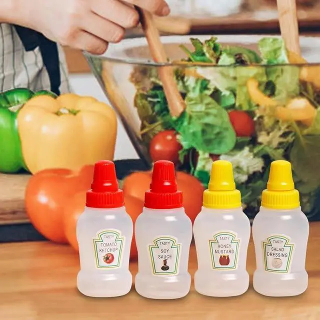 Alt view image 5 of 7 - 4Pcs Mini Ketchup Bottles, 25ml Refillable Condiment Squeeze Bottle Salad Dressing Tomato Bento Box Mayo Syrup Containers Condiment Squeeze Bottles