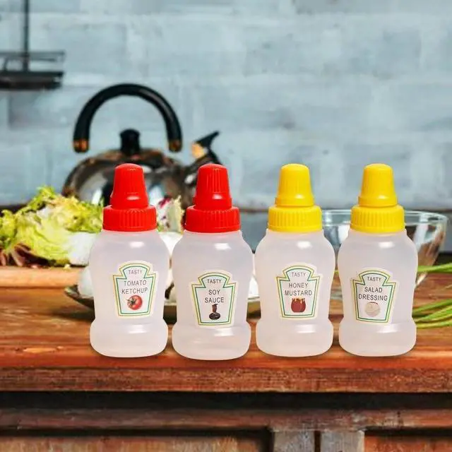 Alt view image 7 of 7 - 4Pcs Mini Ketchup Bottles, 25ml Refillable Condiment Squeeze Bottle Salad Dressing Tomato Bento Box Mayo Syrup Containers Condiment Squeeze Bottles