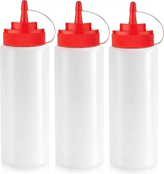 Main image of Norcalway 12 oz Condiment Squeeze Bottles for Sauces - Leak Proof Oil, Syrup, Dressing Squirt Bottles - 3 Pack