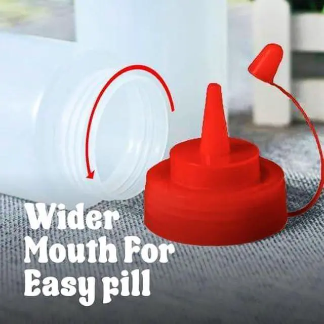 Alt view image 4 of 7 - Norcalway 12 oz Condiment Squeeze Bottles for Sauces - Leak Proof Oil, Syrup, Dressing Squirt Bottles - 3 Pack