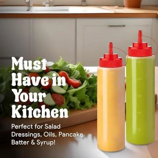 Alt view image 6 of 7 - Norcalway 12 oz Condiment Squeeze Bottles for Sauces - Leak Proof Oil, Syrup, Dressing Squirt Bottles - 3 Pack