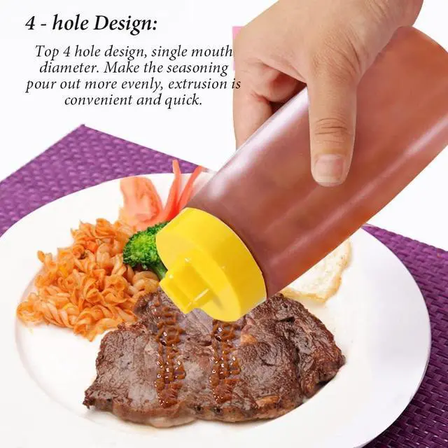 Alt view image 2 of 7 - AKOAK Four-Hole Seasoning Extruded Bottle, Plastic Spray Bottle for Ketchup, Salad Dressing, Mustard Sauce (Yellow)