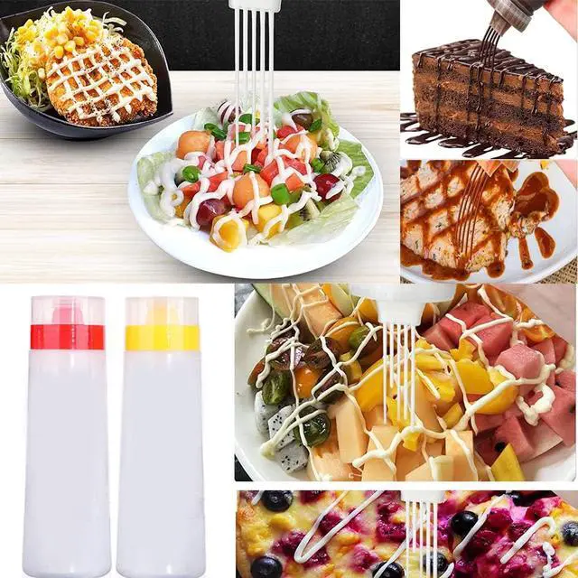 Alt view image 4 of 7 - AKOAK Four-Hole Seasoning Extruded Bottle, Plastic Spray Bottle for Ketchup, Salad Dressing, Mustard Sauce (Yellow)