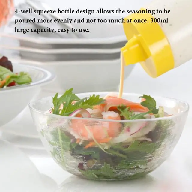 Alt view image 5 of 7 - AKOAK Four-Hole Seasoning Extruded Bottle, Plastic Spray Bottle for Ketchup, Salad Dressing, Mustard Sauce (Yellow)