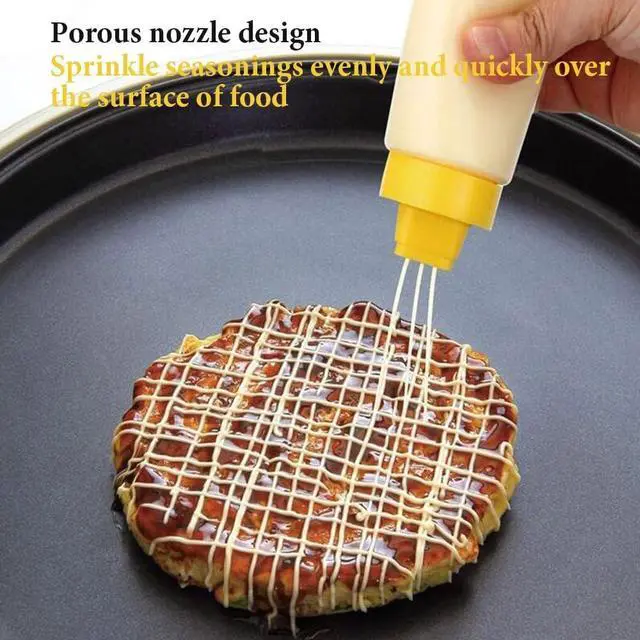Alt view image 6 of 7 - AKOAK Four-Hole Seasoning Extruded Bottle, Plastic Spray Bottle for Ketchup, Salad Dressing, Mustard Sauce (Yellow)