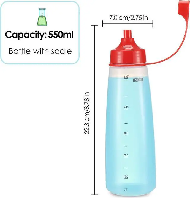 Alt view image 3 of 6 - Condiment Squeeze Bottle for Sauces Wide Mouth, Plastic Squeeze Bottles for Condiments, Paint, Ketchup, Mustard, Oil, Resin, Baking, Cake Decorating, Cleaning, BPA Free-Food Grade (19 oz., 2, Count)