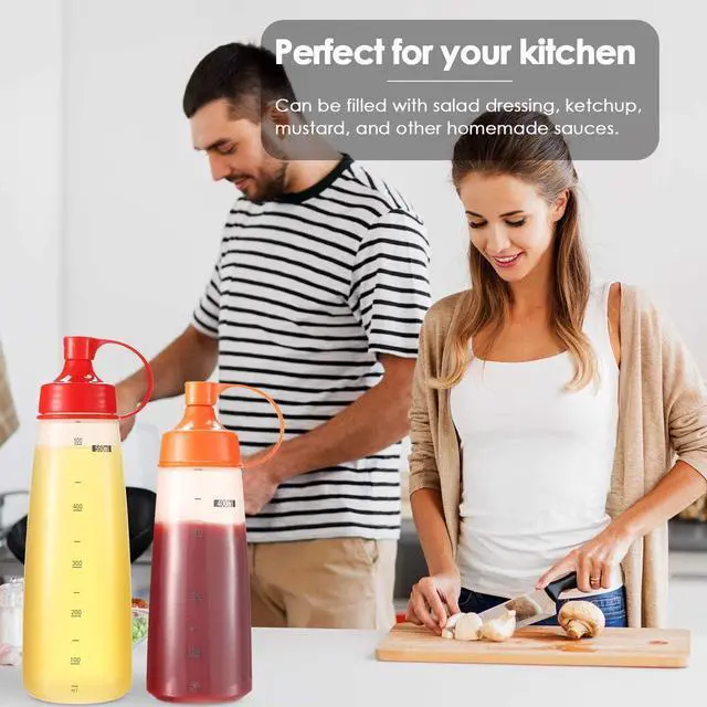 Alt view image 6 of 6 - Condiment Squeeze Bottle for Sauces Wide Mouth, Plastic Squeeze Bottles for Condiments, Paint, Ketchup, Mustard, Oil, Resin, Baking, Cake Decorating, Cleaning, BPA Free-Food Grade (19 oz., 2, Count)