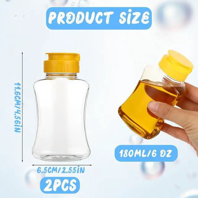 Alt view image 2 of 7 - SynHHergyx 2 Pack Empty Plastic Honey Squeeze Bottles, 180ml/ 6oz Leakproof Honey Dispenser No Drip Squeeze Jars with Flip Lid Condiment Container for Ketchup Mustard Dressing Sauce Batter Oil