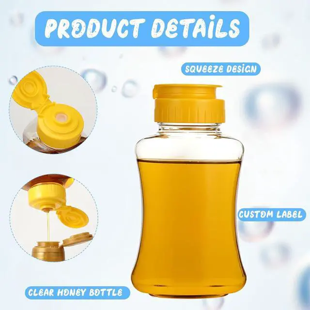 Alt view image 4 of 7 - SynHHergyx 2 Pack Empty Plastic Honey Squeeze Bottles, 180ml/ 6oz Leakproof Honey Dispenser No Drip Squeeze Jars with Flip Lid Condiment Container for Ketchup Mustard Dressing Sauce Batter Oil