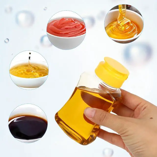 Alt view image 3 of 7 - SynHHergyx 2 Pack Empty Plastic Honey Squeeze Bottles, 180ml/ 6oz Leakproof Honey Dispenser No Drip Squeeze Jars with Flip Lid Condiment Container for Ketchup Mustard Dressing Sauce Batter Oil