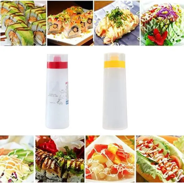 Alt view image 4 of 7 - Jilukibo 4 Hole Jam Squeeze Bottle with Cap Lids, 300ml Large Capacity Leak Proof Condiment Squeeze Sauce Bottles for Salad Dressing, Ketchup, Mayonnaise, Olive Oil (2 Pack)