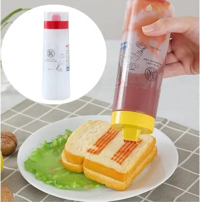 Alt view image 7 of 7 - Jilukibo 4 Hole Jam Squeeze Bottle with Cap Lids, 300ml Large Capacity Leak Proof Condiment Squeeze Sauce Bottles for Salad Dressing, Ketchup, Mayonnaise, Olive Oil (2 Pack)