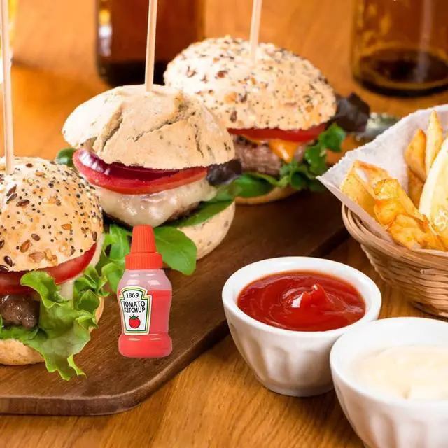 Alt view image 2 of 7 - 4 Pieces Mini Ketchup Bottle for Bento Box Accessories, 1 oz Condiment Squeeze Bottles Empty Plastic Salad Dressing Container Tomato Ketchup Condiments Squirt Squeezable Jar for Sauces Syrup