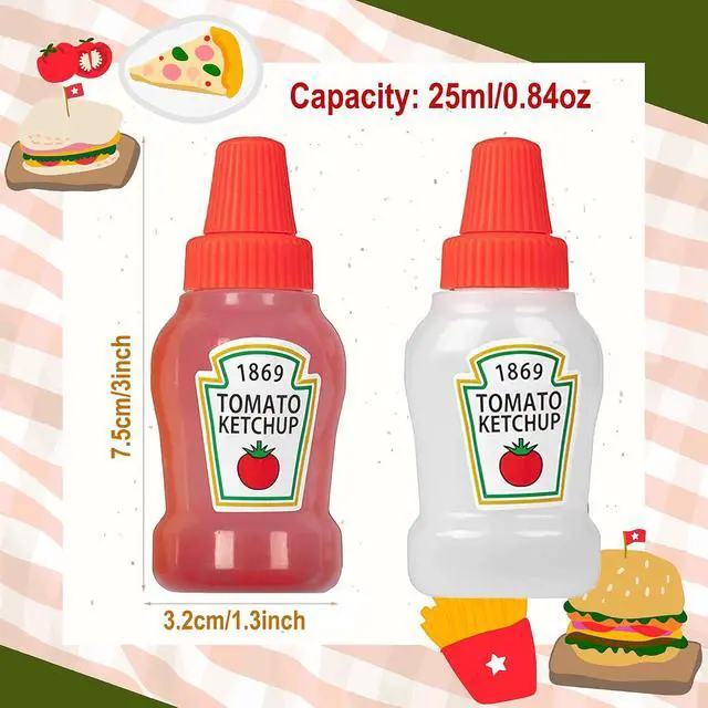 Alt view image 3 of 7 - 4 Pieces Mini Ketchup Bottle for Bento Box Accessories, 1 oz Condiment Squeeze Bottles Empty Plastic Salad Dressing Container Tomato Ketchup Condiments Squirt Squeezable Jar for Sauces Syrup