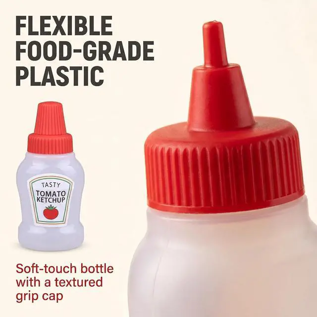 Alt view image 4 of 7 - 4Pcs Mini Ketchup Bottles, 25ml Refillable Condiment Squeeze Bottle Salad Dressing Tomato Bento Box Mayo Syrup Containers Condiment Squeeze Bottles