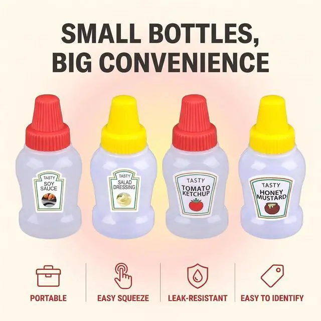 Alt view image 3 of 7 - 4Pcs Mini Ketchup Bottles, 25ml Refillable Condiment Squeeze Bottle Salad Dressing Tomato Bento Box Mayo Syrup Containers Condiment Squeeze Bottles