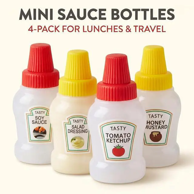 Alt view image 5 of 7 - 4Pcs Mini Ketchup Bottles, 25ml Refillable Condiment Squeeze Bottle Salad Dressing Tomato Bento Box Mayo Syrup Containers Condiment Squeeze Bottles