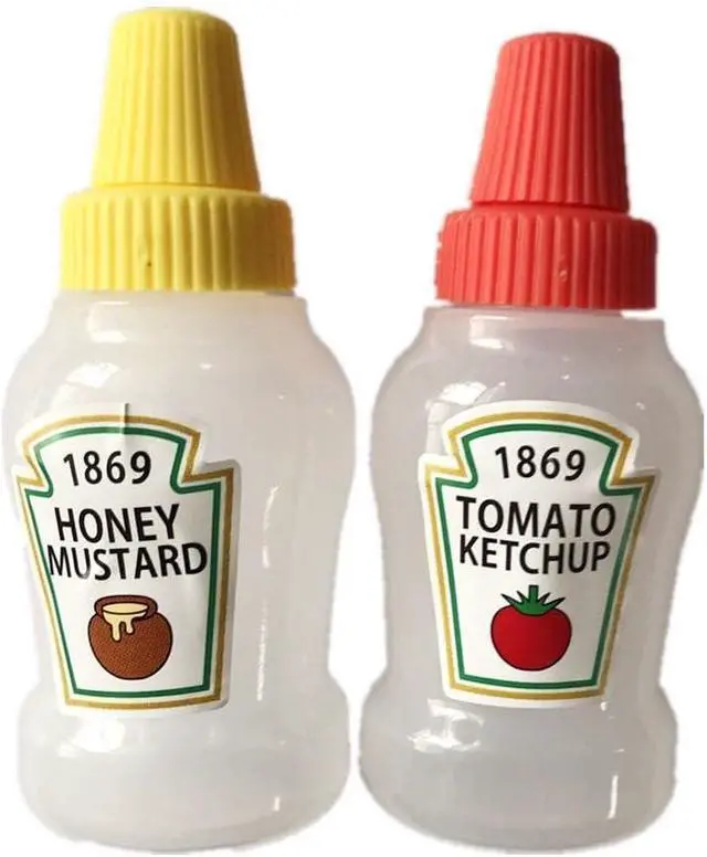Alt view image 2 of 2 - Aliotech 2pcs Mini Ketchup Bottles Condiment Honey Mustard Squeeze Refillable Tomato Ketchup Bottle Plastic Portable Squeezable Squirt Condiments