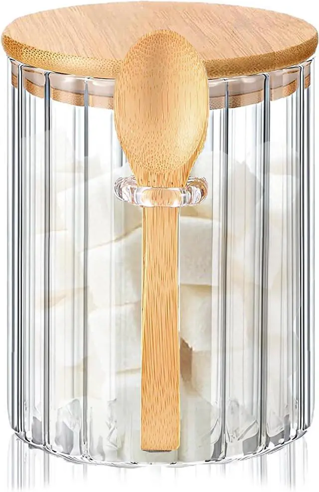 Main image of Glass Jar Sugar Container with Bamboo Spoons Lids, 16 fl.oz Sugar Bowl | Airtight Brown Sugar Jar, Coffee Bar Food Storage Canister, For Candy Salts Spice Cereal Nuts Coffee Tea