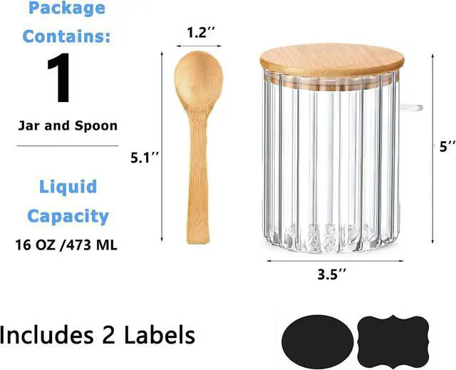 Alt view image 3 of 7 - Glass Jar Sugar Container with Bamboo Spoons Lids, 16 fl.oz Sugar Bowl | Airtight Brown Sugar Jar, Coffee Bar Food Storage Canister, For Candy Salts Spice Cereal Nuts Coffee Tea