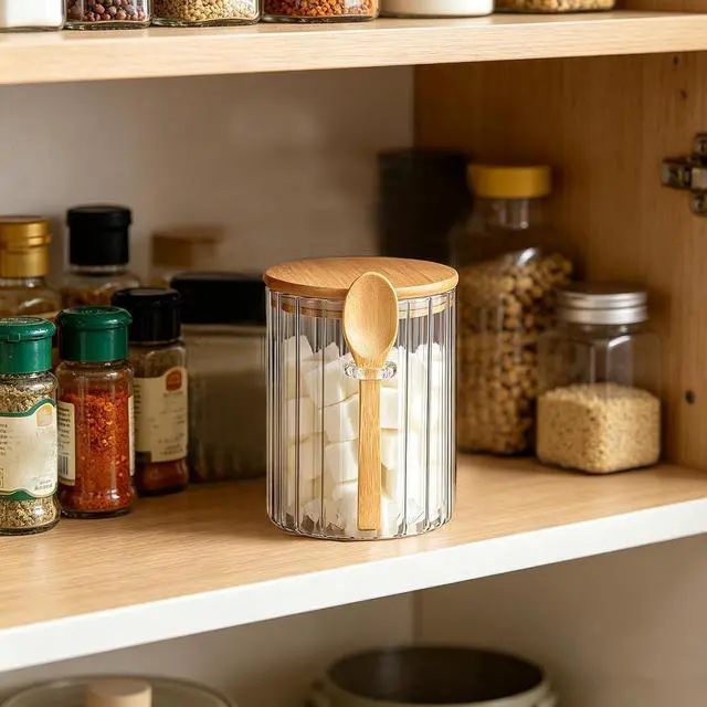 Alt view image 7 of 7 - Glass Jar Sugar Container with Bamboo Spoons Lids, 16 fl.oz Sugar Bowl | Airtight Brown Sugar Jar, Coffee Bar Food Storage Canister, For Candy Salts Spice Cereal Nuts Coffee Tea