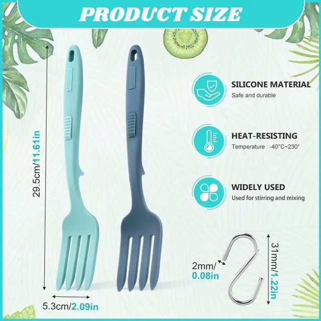Alt view image 2 of 7 - 2pcs Silicone Flexible Forks, 11.6 Inch Multifunctional Spaghetti Fork, Heat Resistant & Nonstick Cooking Forks with Hooks for Kitchen Stir Mix(COLOR:Lake Blue + Dark Blue)