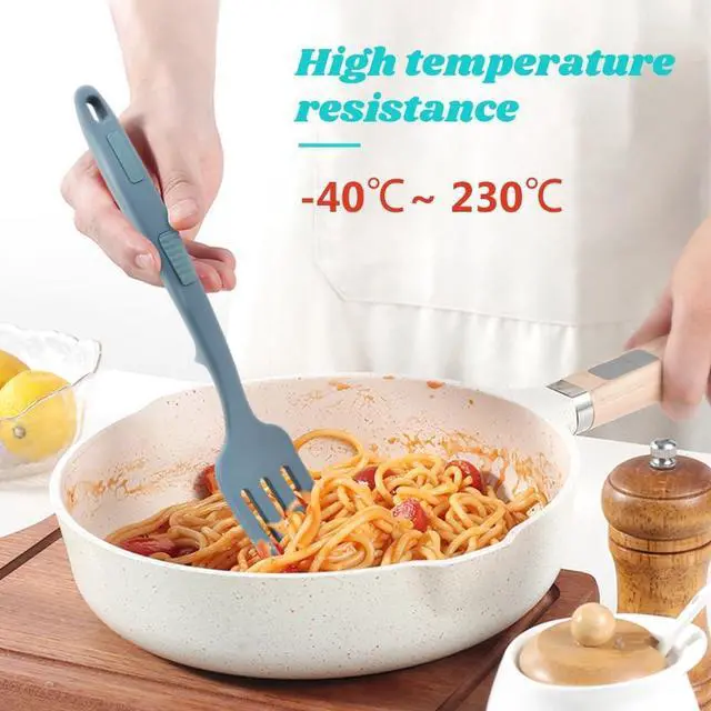 Alt view image 5 of 7 - 2pcs Silicone Flexible Forks, 11.6 Inch Multifunctional Spaghetti Fork, Heat Resistant & Nonstick Cooking Forks with Hooks for Kitchen Stir Mix(COLOR:Lake Blue + Dark Blue)
